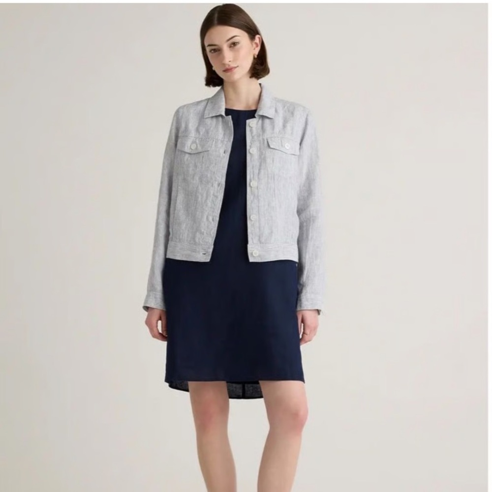 Quince Light Gray Linen-Blend Jean Jacket